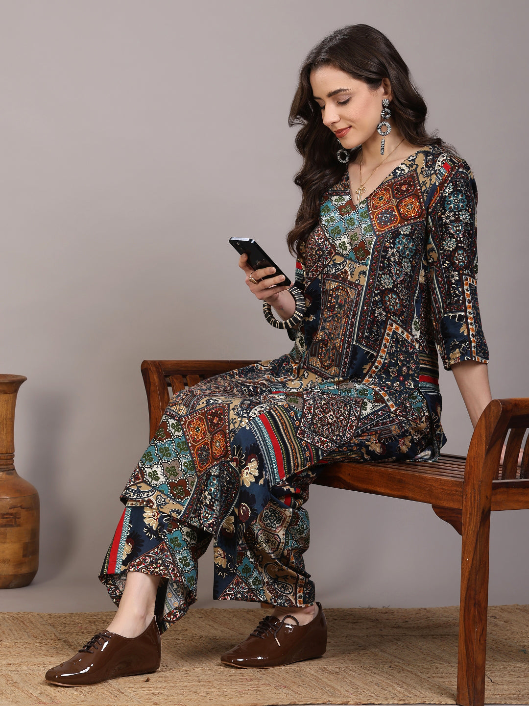 Printed Viscose Rayon Straight Kurta Set