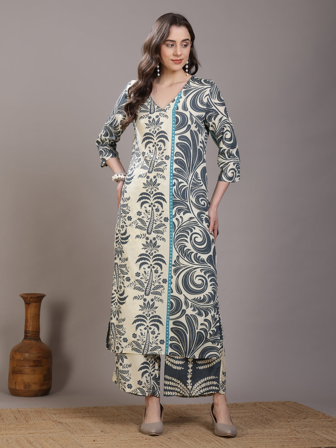 Printed Viscose Rayon Straight Kurta Set