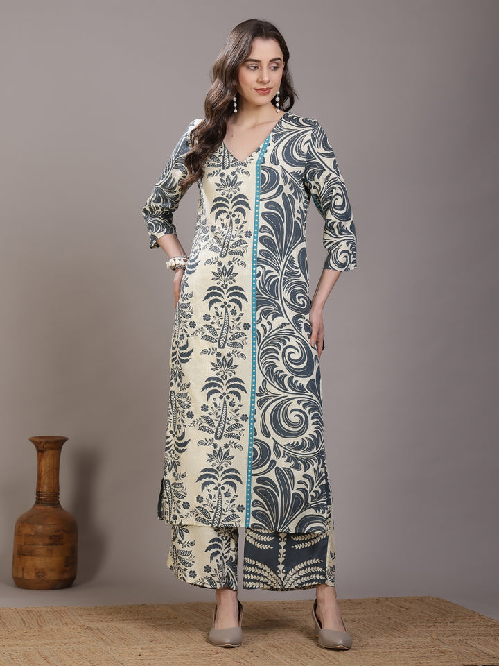 Printed Viscose Rayon Straight Kurta Set