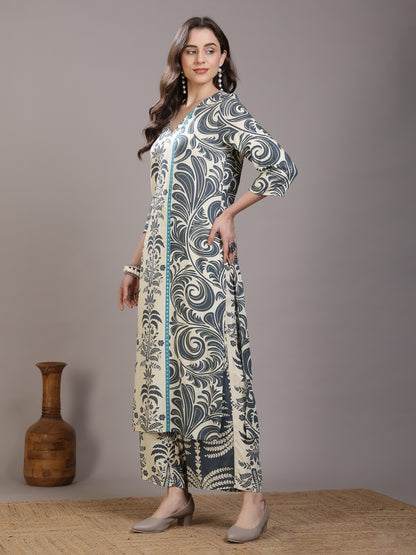 Printed Viscose Rayon Straight Kurta Set