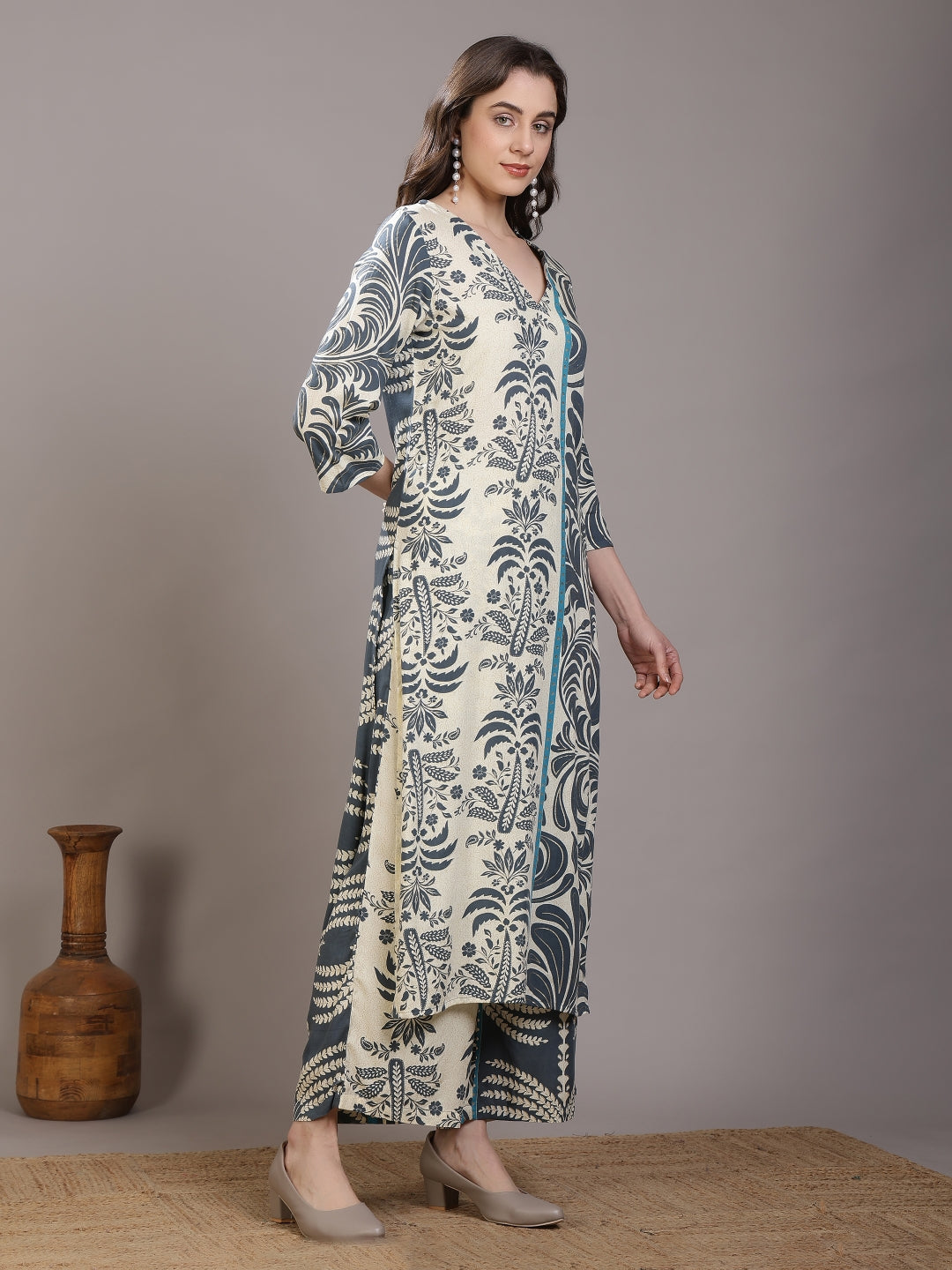 Printed Viscose Rayon Straight Kurta Set