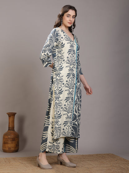 Printed Viscose Rayon Straight Kurta Set