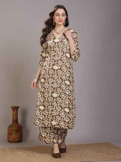 Printed Viscose Rayon Straight Kurta Set
