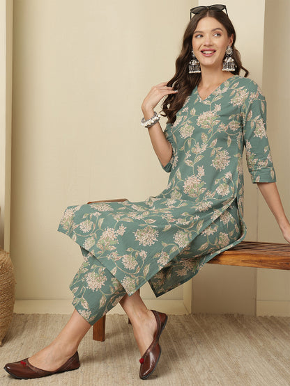 Printed Pure Cotton Straight Kurta Set