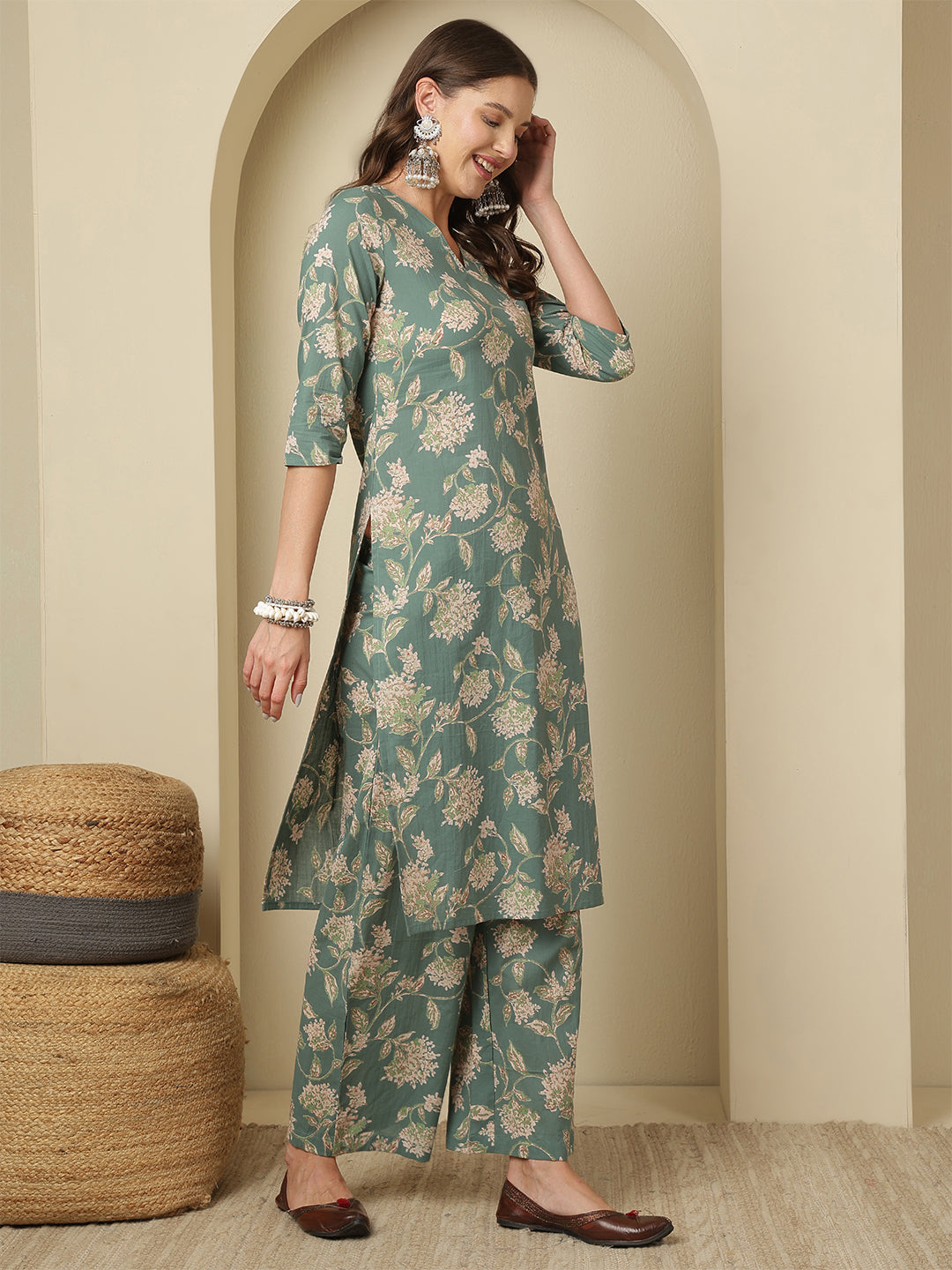 Printed Pure Cotton Straight Kurta Set