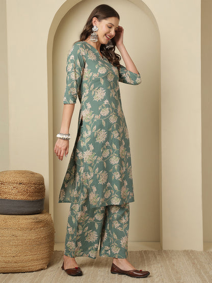 Printed Pure Cotton Straight Kurta Set