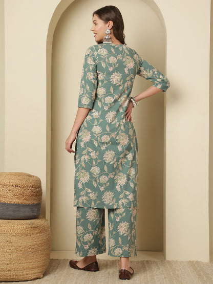 Printed Pure Cotton Straight Kurta Set