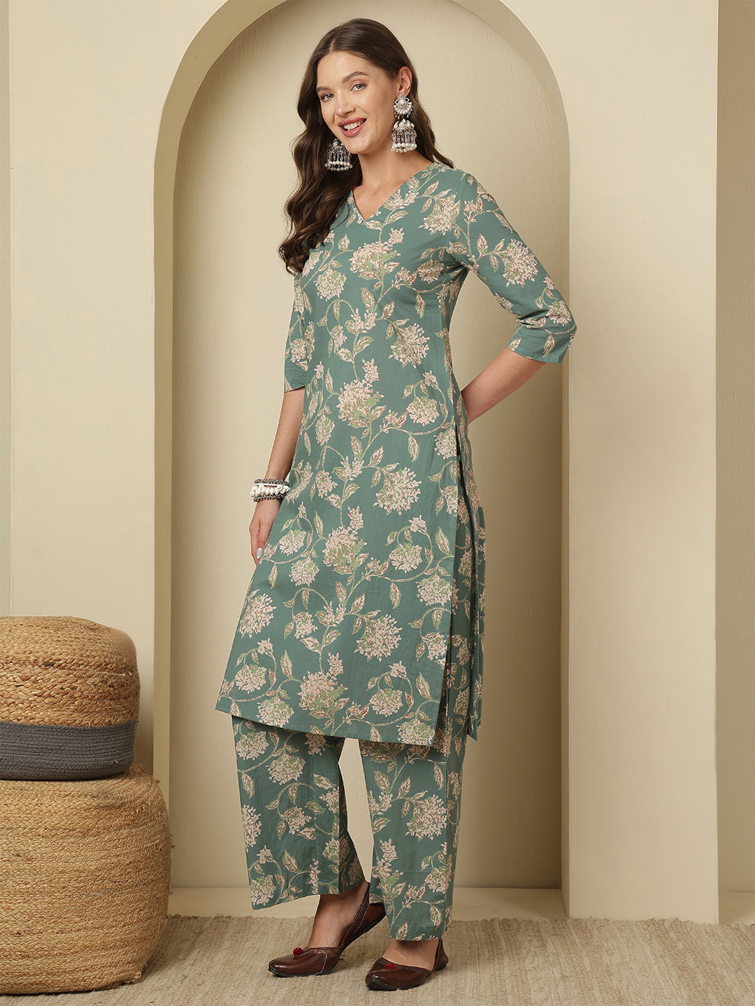 Printed Pure Cotton Straight Kurta Set