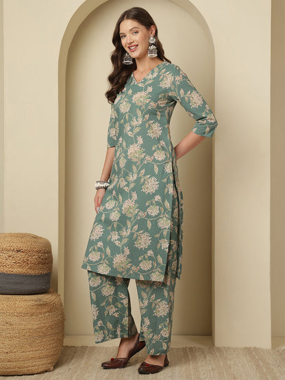 Printed Pure Cotton Straight Kurta Set