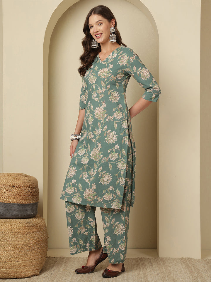 Printed Pure Cotton Straight Kurta Set