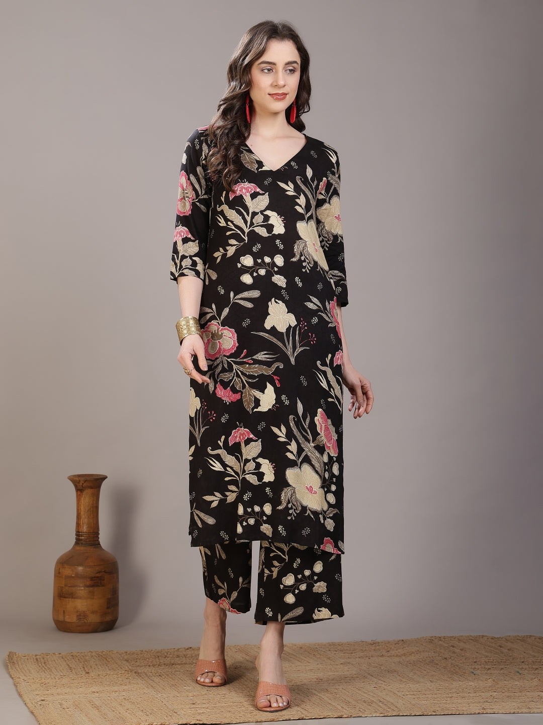 Printed Viscose Rayon Straight Kurta Set