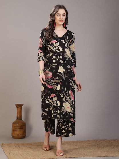 Printed Viscose Rayon Straight Kurta Set