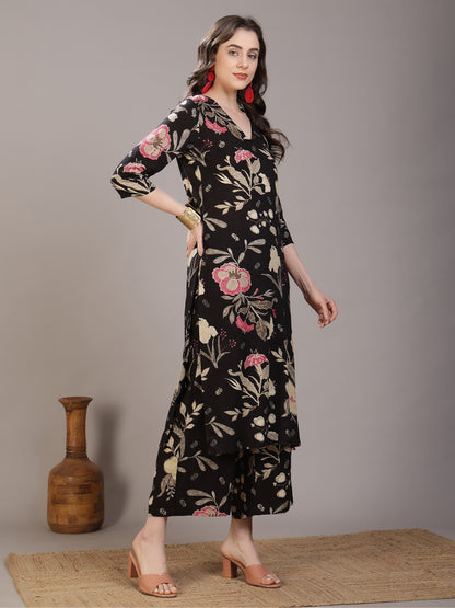 Printed Viscose Rayon Straight Kurta Set