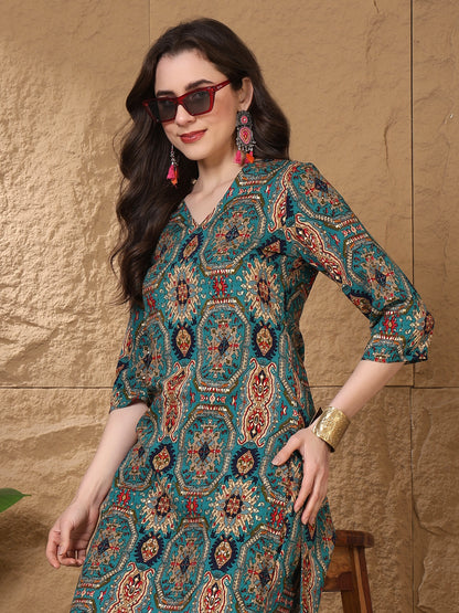 Printed Viscose Rayon Straight Kurta Set