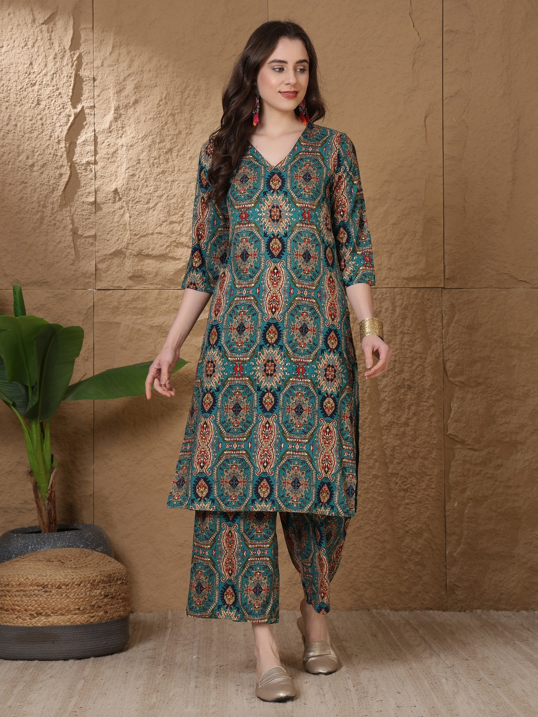 Printed Viscose Rayon Straight Kurta Set
