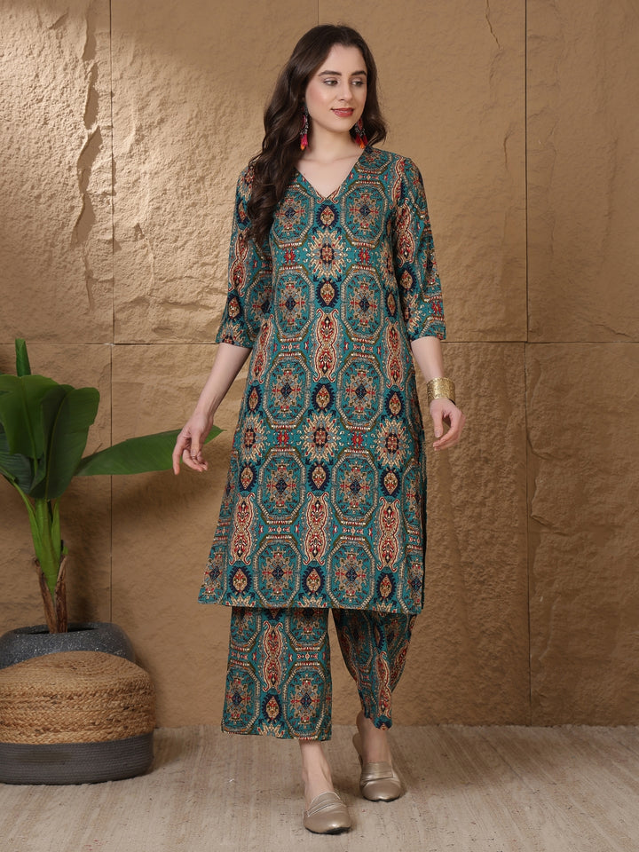 Printed Viscose Rayon Straight Kurta Set