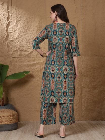 Printed Viscose Rayon Straight Kurta Set
