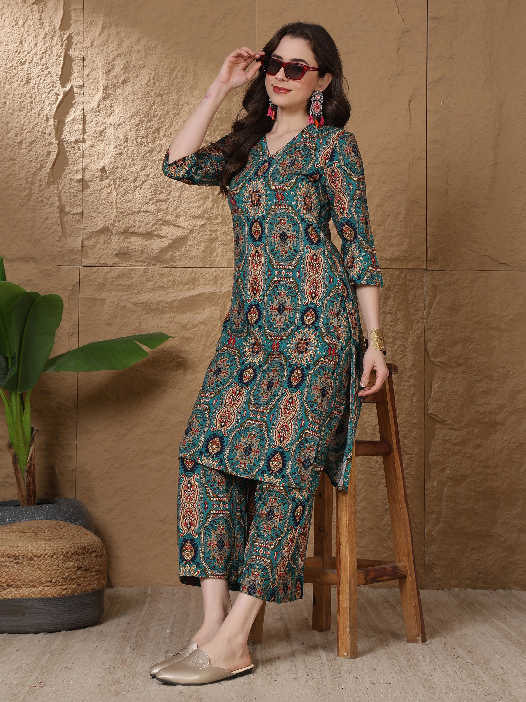 Printed Viscose Rayon Straight Kurta Set
