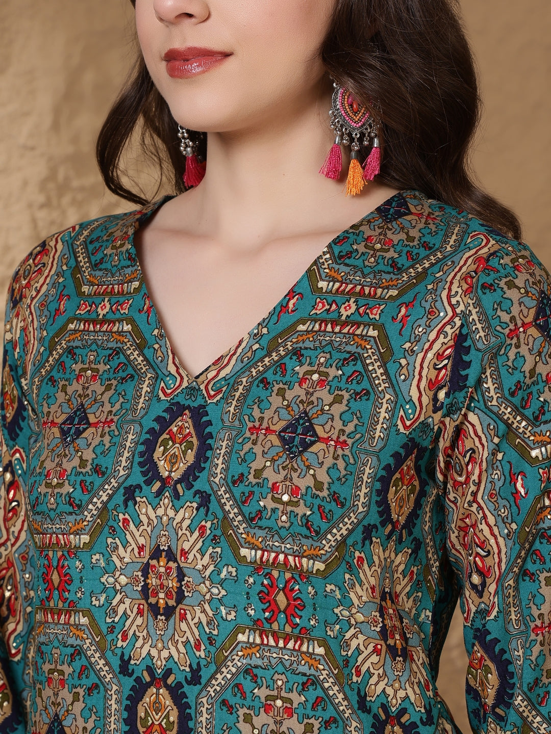 Printed Viscose Rayon Straight Kurta Set