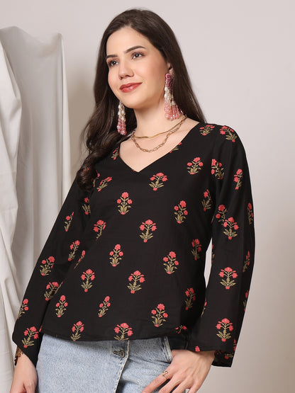 Printed Cotton Long Sleeves Top