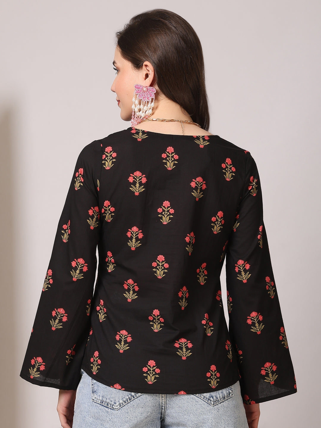 Printed Cotton Long Sleeves Top