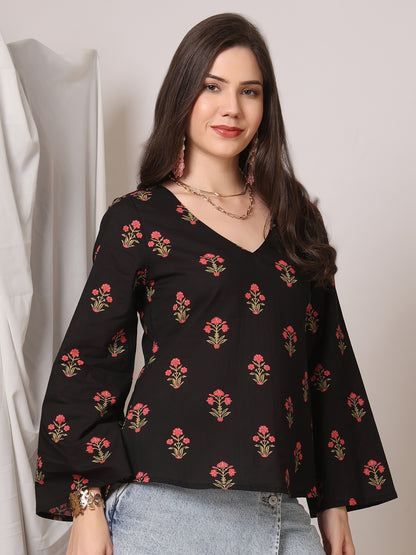 Printed Cotton Long Sleeves Top