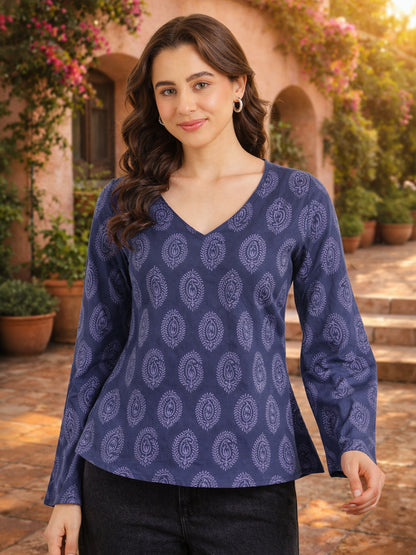 Printed Cotton Long Sleeves Top