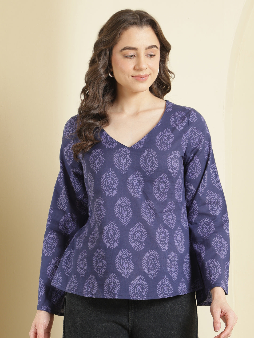 Printed Cotton Long Sleeves Top