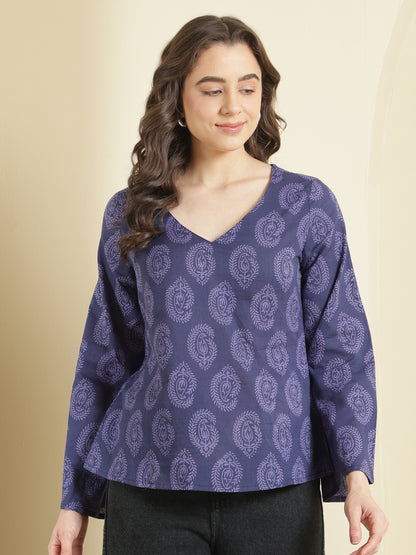Printed Cotton Long Sleeves Top