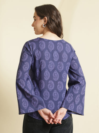 Printed Cotton Long Sleeves Top