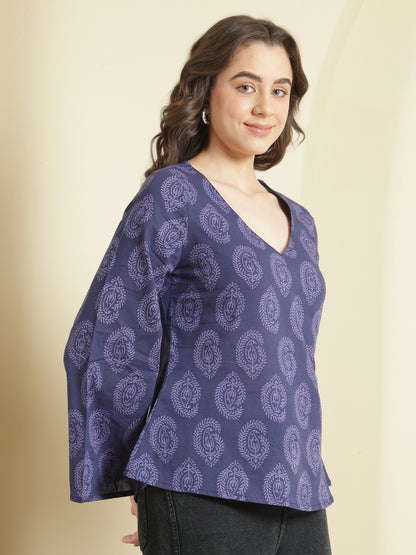 Printed Cotton Long Sleeves Top