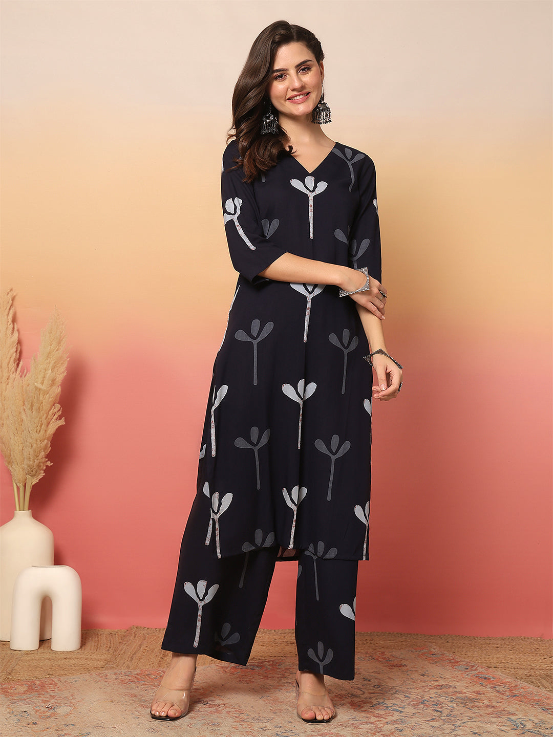 Printed Viscose Rayon Straight Kurta Set