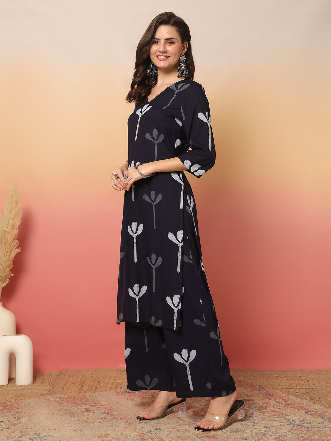 Printed Viscose Rayon Straight Kurta Set