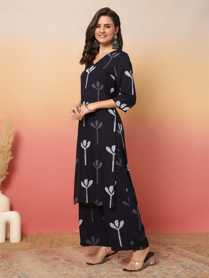 Printed Viscose Rayon Straight Kurta Set