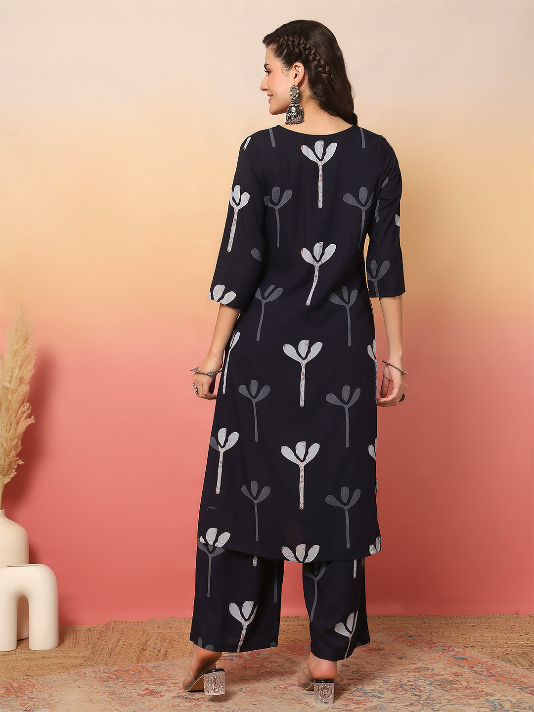 Printed Viscose Rayon Straight Kurta Set