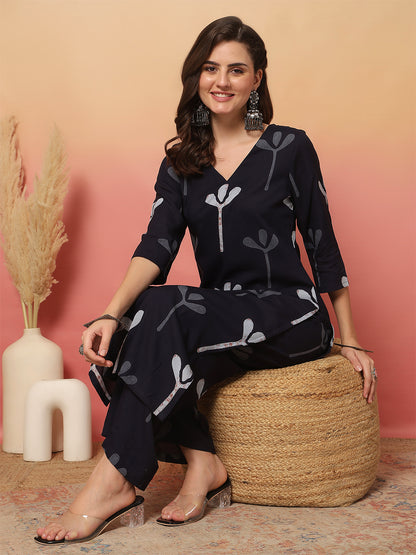 Printed Viscose Rayon Straight Kurta Set