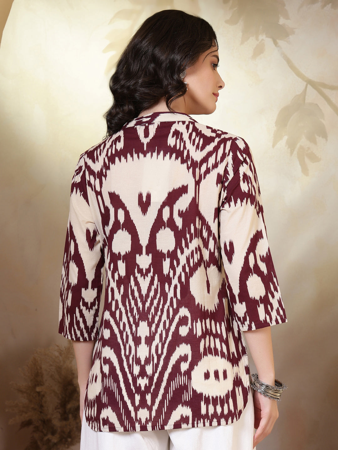 Printed Cotton Three-Quarter Sleeves Top