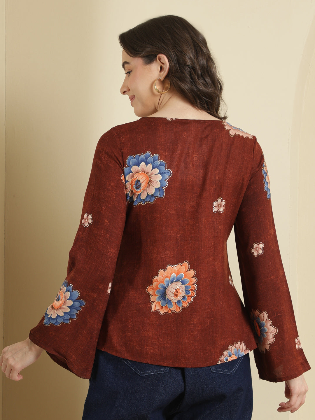 Printed Viscose Rayon Long Sleeves Top