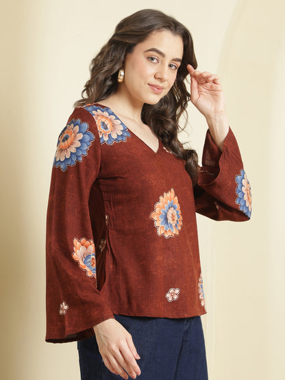 Printed Viscose Rayon Long Sleeves Top