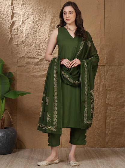 Dyed Pure Cotton Straight Kurta Set With Dupatta