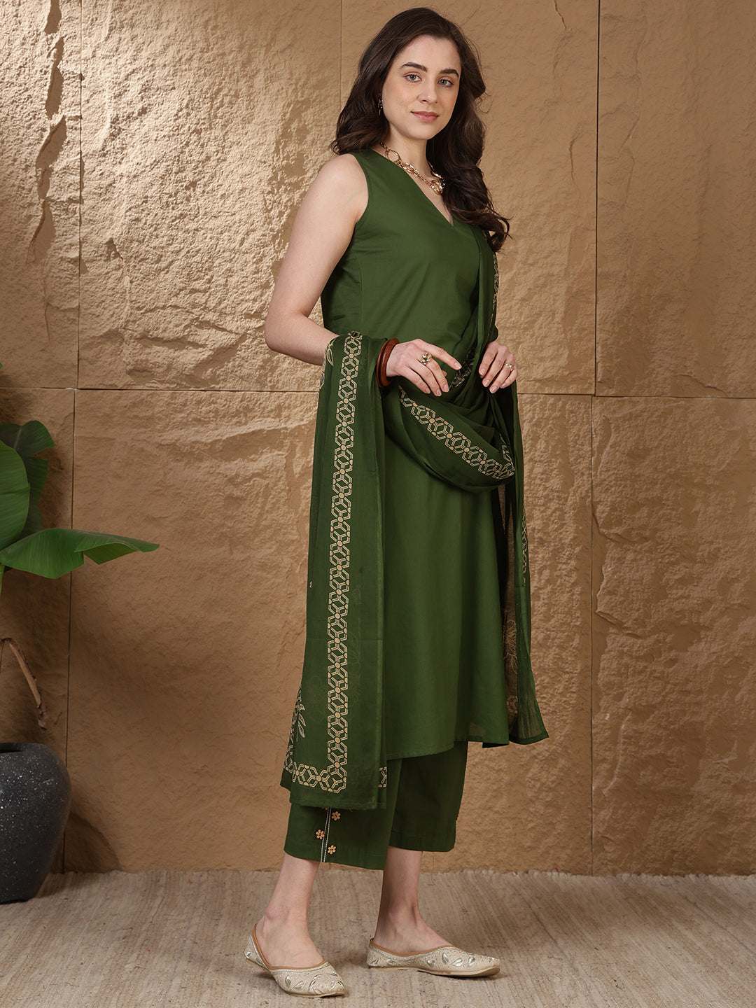 Dyed Pure Cotton Straight Kurta Set With Dupatta
