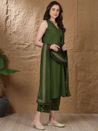 Dyed Pure Cotton Straight Kurta Set With Dupatta
