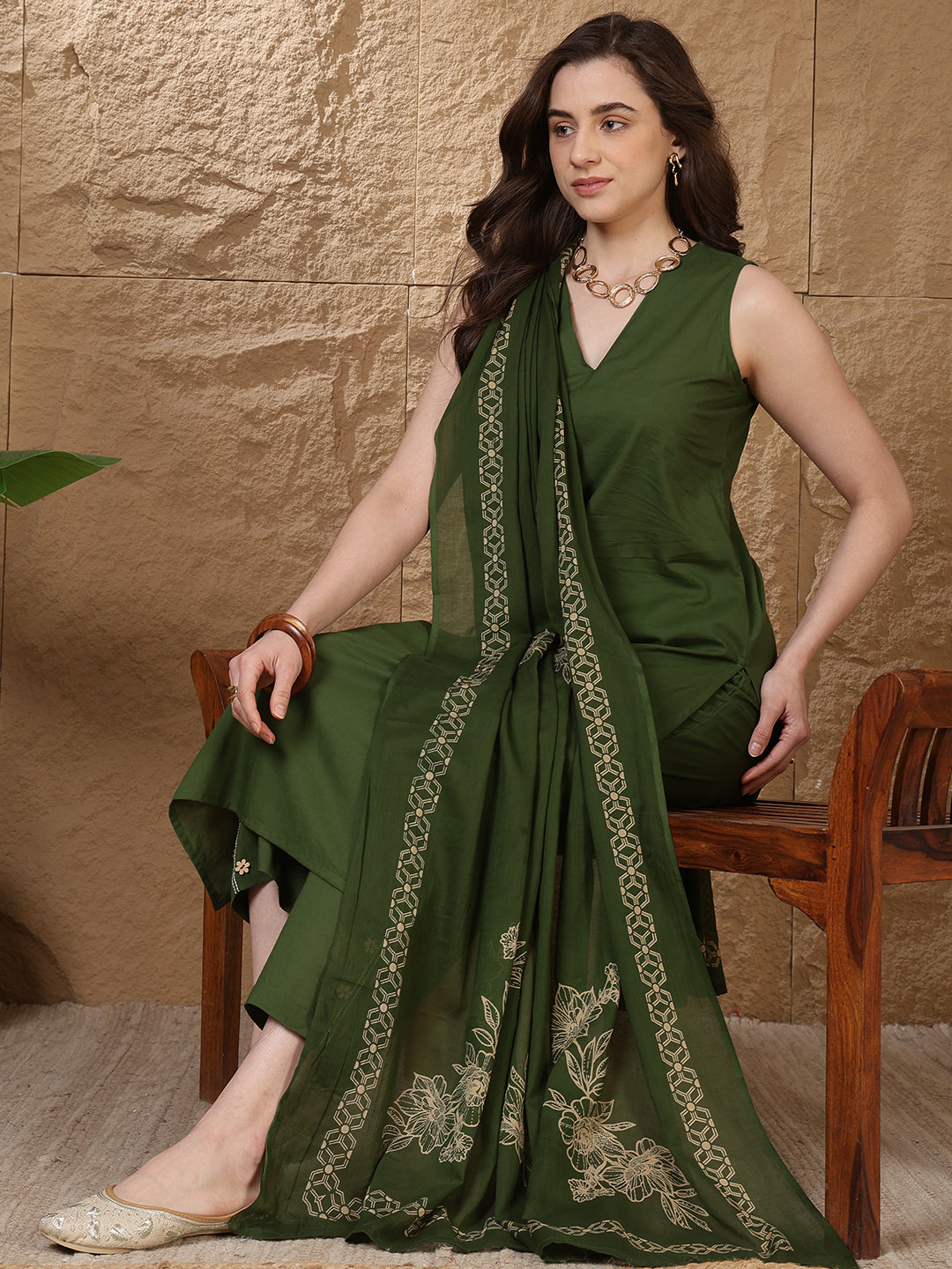 Dyed Pure Cotton Straight Kurta Set With Dupatta