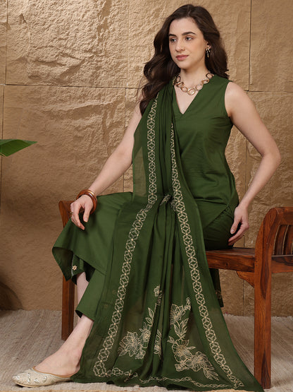 Dyed Pure Cotton Straight Kurta Set With Dupatta