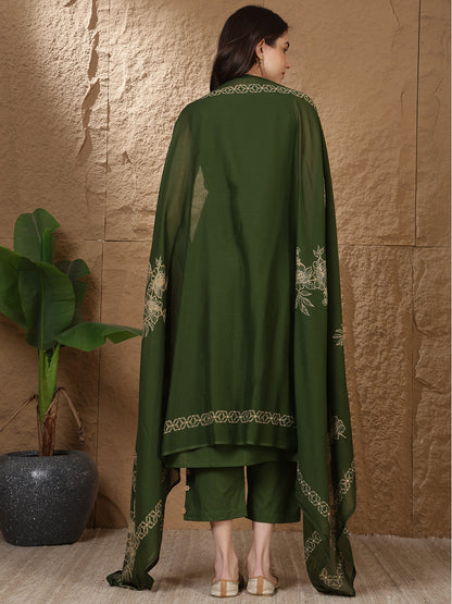 Dyed Pure Cotton Straight Kurta Set With Dupatta