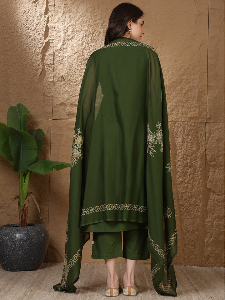 Dyed Pure Cotton Straight Kurta Set With Dupatta