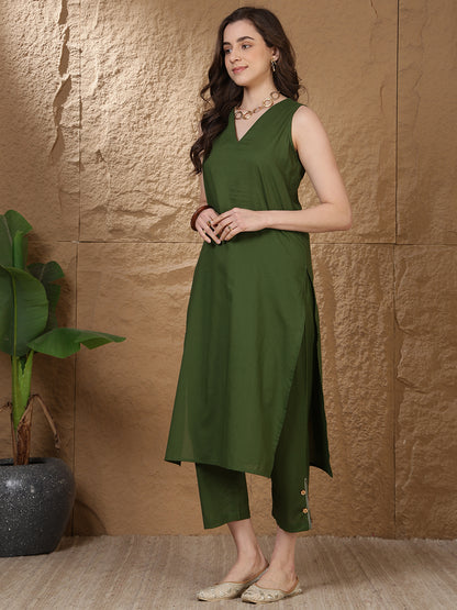 Dyed Pure Cotton Straight Kurta Set With Dupatta