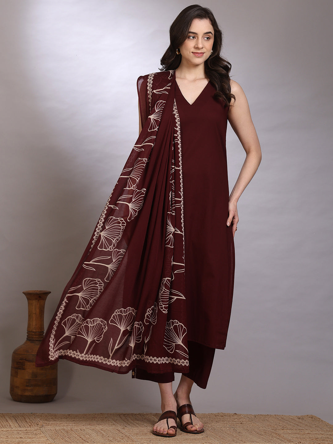 Dyed Pure Cotton Straight Kurta Set With Dupatta
