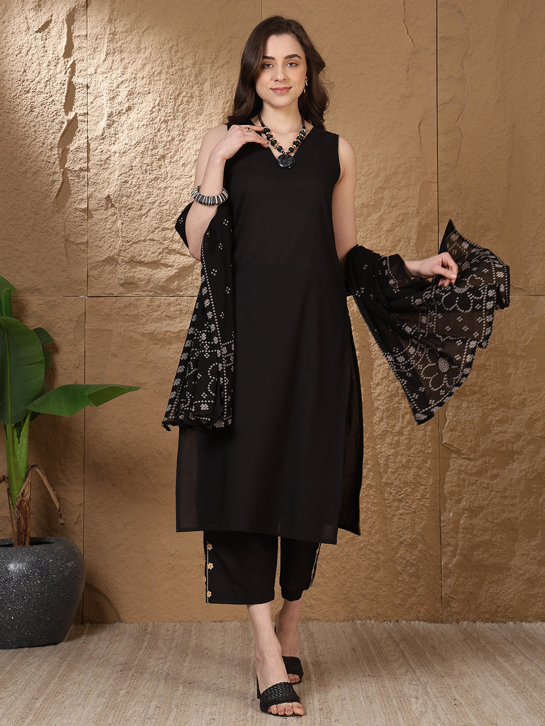 Dyed Pure Cotton Straight Kurta Set With Dupatta
