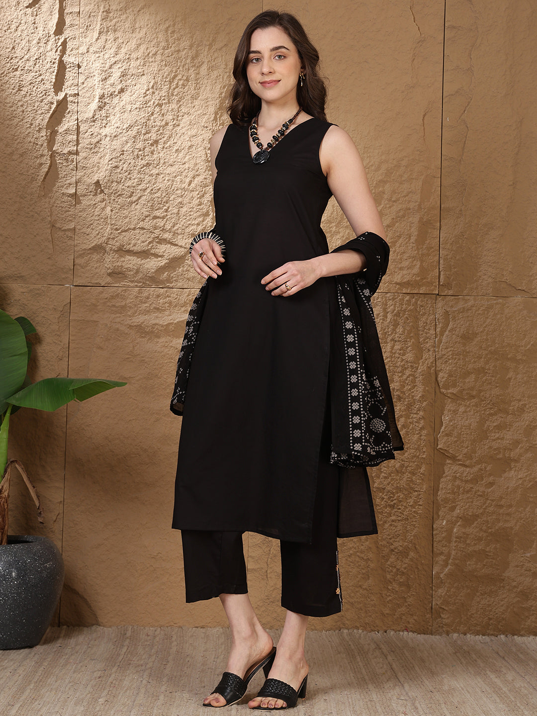 Dyed Pure Cotton Straight Kurta Set With Dupatta
